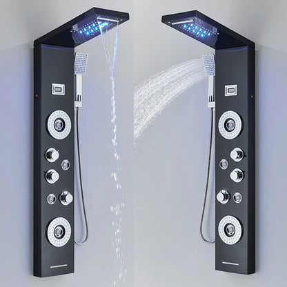 Black Led Shower Panel Waterfall Rain Shower Faucet