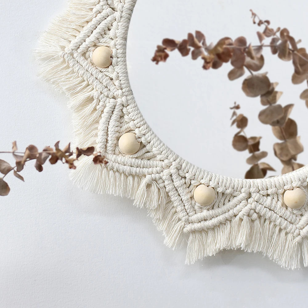 Boho Decorative Mirrors Macrame Round Mirror Aesthetic Room