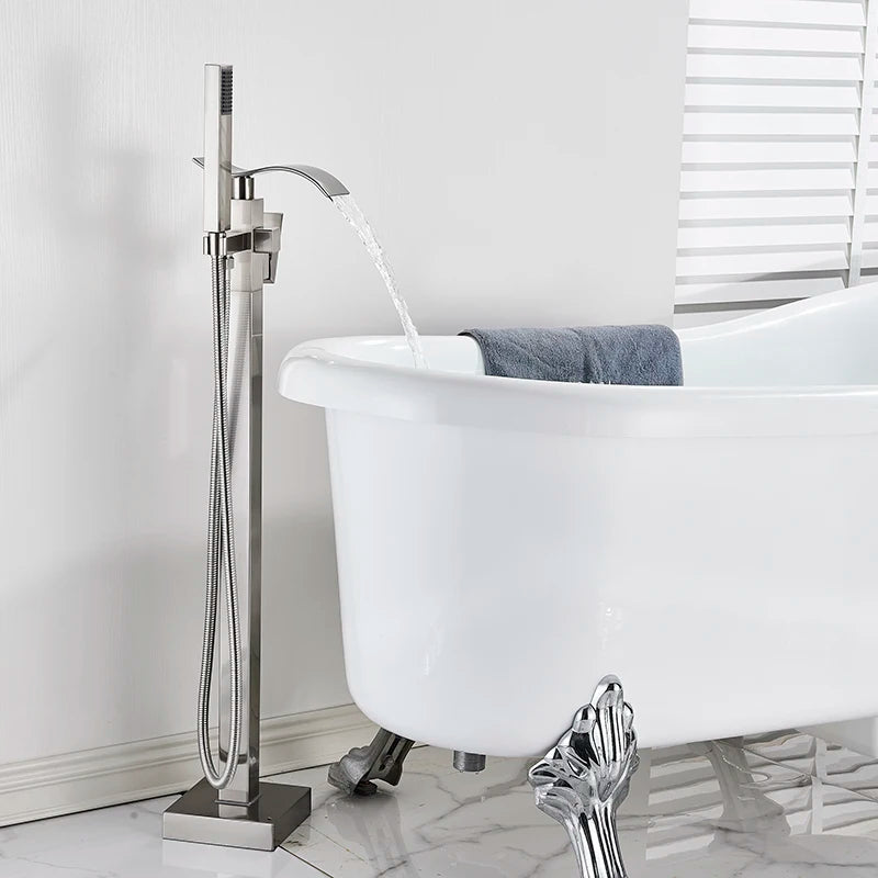 Shbshaimy Golden Floor Bathroom Bathtub Faucet Handshower Cold