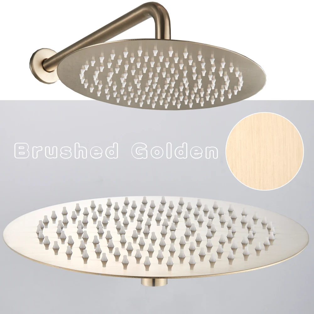 Brushed Gold Shower Faucet Wall Mount Big Rainfall