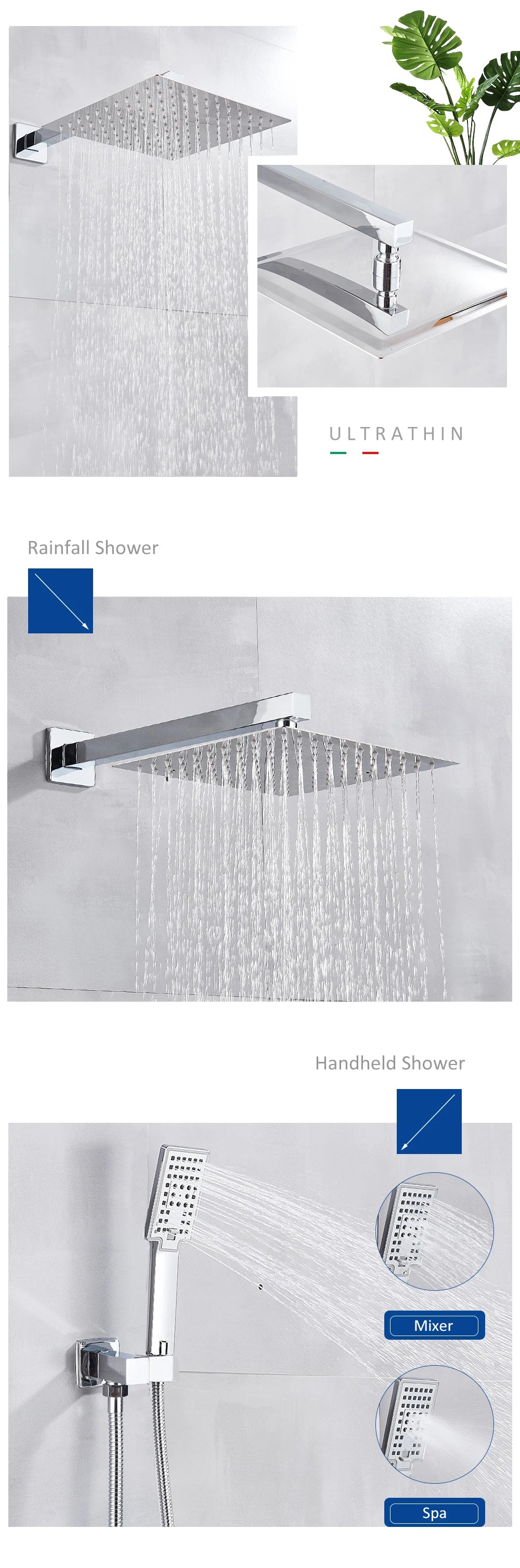 Chrome Bathroom Digital Display Shower Faucet Rainfall Shower