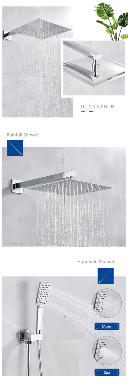 Chrome Bathroom Digital Display Shower Faucet Rainfall Shower