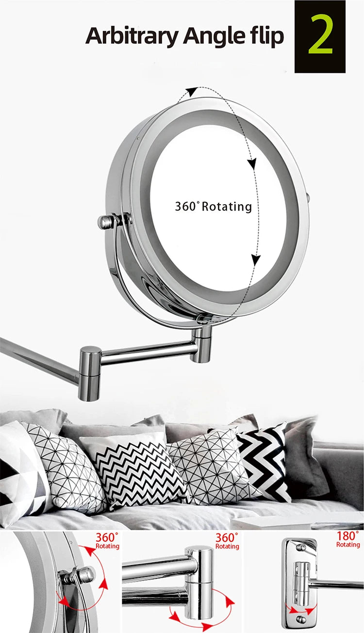 Folding Arm Extend Bathroom Mirror Led Light Inch