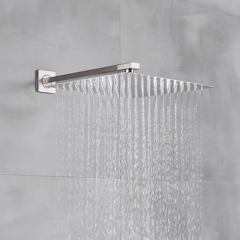 Brushed Nickel Bath Concealed Rainfall Shower Faucets Wall