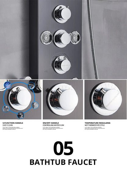 Luxury Black/Brushed Bathroom Shower Faucet Led Rainfall Shower