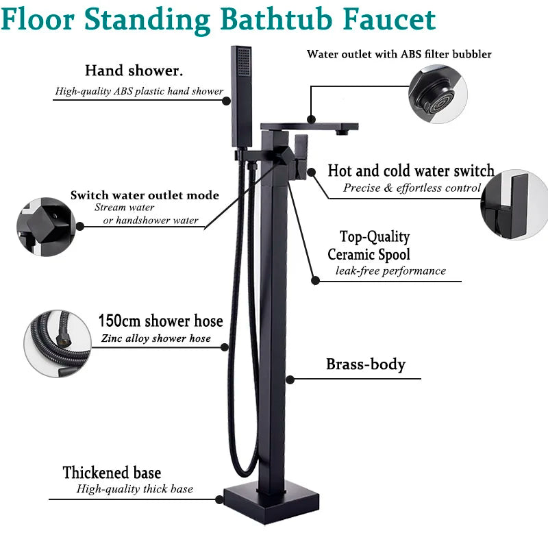 Shbshaimy Golden Floor Bathroom Bathtub Faucet Handshower Cold
