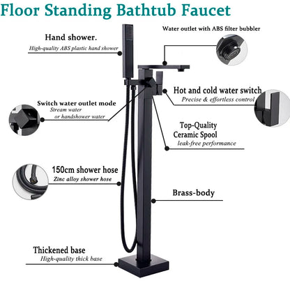 Shbshaimy Golden Floor Bathroom Bathtub Faucet Handshower Cold