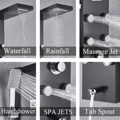 Black Bath Shower Thermostatic Mixer Shower Panel Rainfall