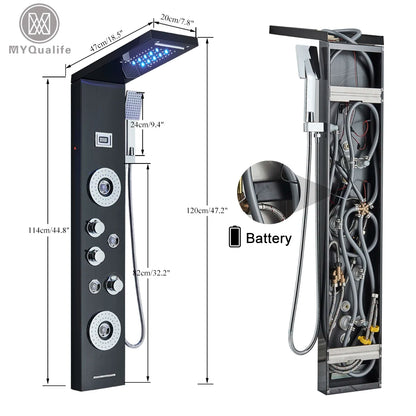 Black Led Shower Panel Waterfall Rain Shower Faucet