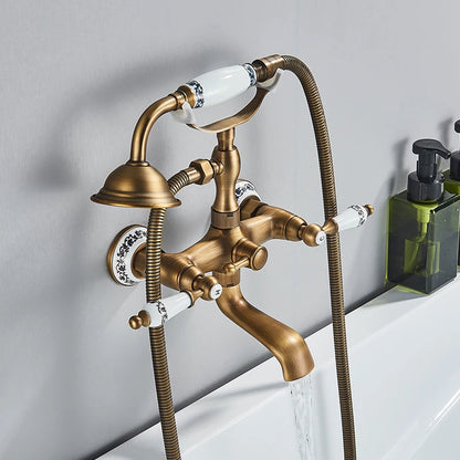Rozin Retro Style Brass Bathtub Shower Faucet Dual