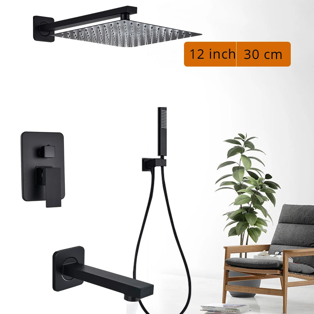 Black Shower Wall Mounted Shower Faucet Mixer 8/10/12/16