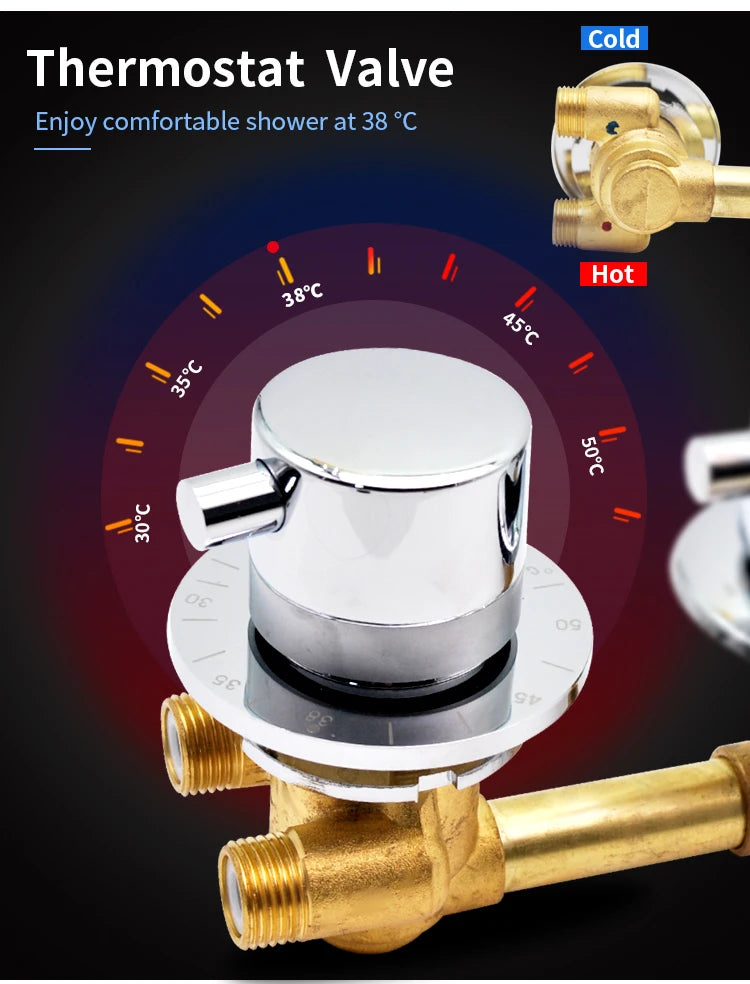 Brass Thermostatic Shower Faucet Way Output Shower Room