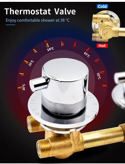 Brass Thermostatic Shower Faucet Way Output Shower Room