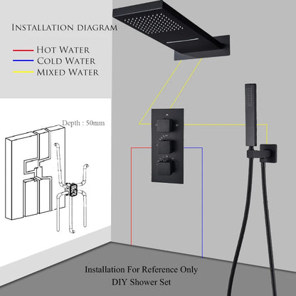 Thermostatic Shower Syste Waterfall Shower Faucet Concealed