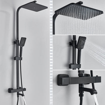 Bathroom Thermostatic Shower Faucet Rainfall Head Wall Mounted