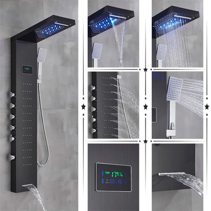 Black/Brushed Bathroom Shower Faucet Led Rainfall Head Shower