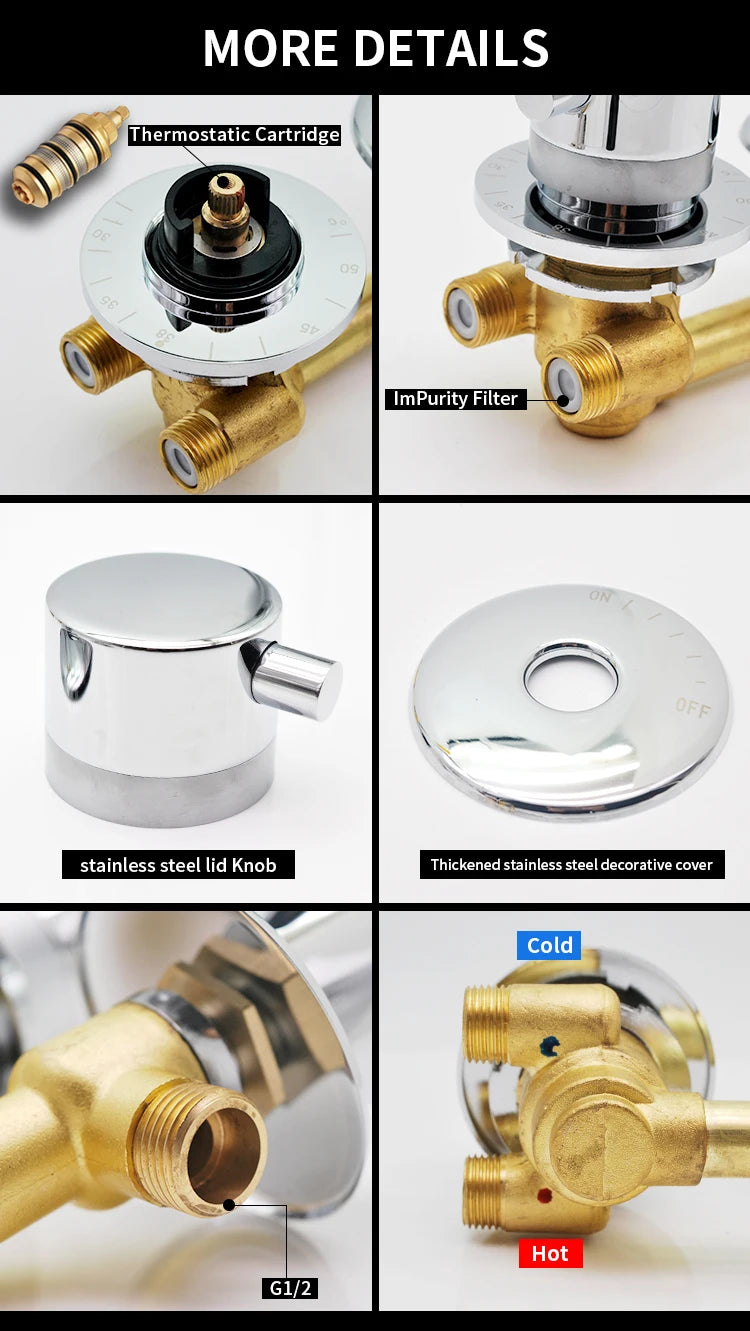 Brass Thermostatic Shower Faucet Way Output Shower Room