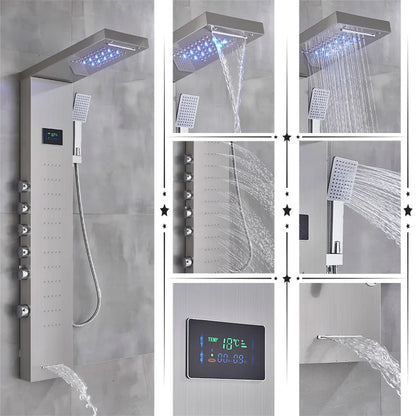 Black/Brushed Bathroom Shower Faucet Led Rainfall Head Shower