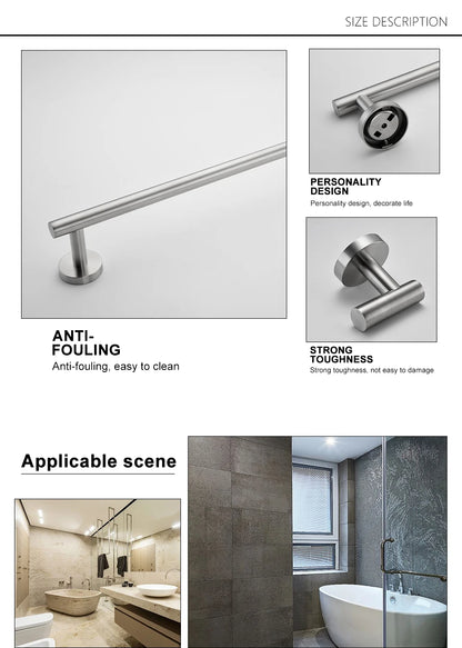 Bathroom Hardware Kit Brushed Stainless Steel Round Wall