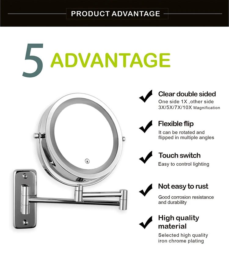 Folding Arm Extend Bathroom Mirror Led Light Inch