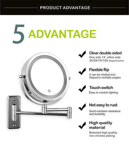 Folding Arm Extend Bathroom Mirror Led Light Inch
