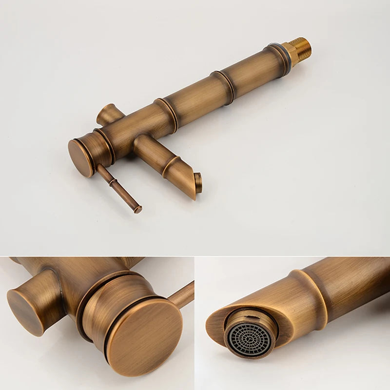 Bathroom Basin Faucet Antique Brass Bamboo Shape Faucet