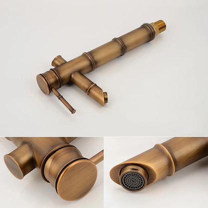 Bathroom Basin Faucet Antique Brass Bamboo Shape Faucet