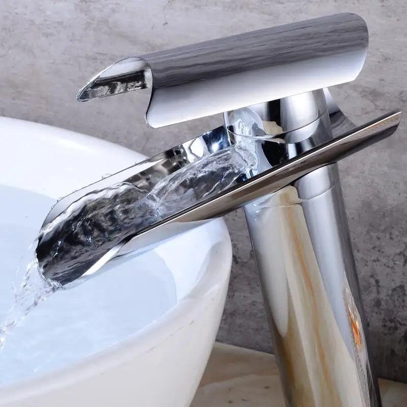 Langyo Chrome Bathroom Vanity Basin Glass Waterfall Spout