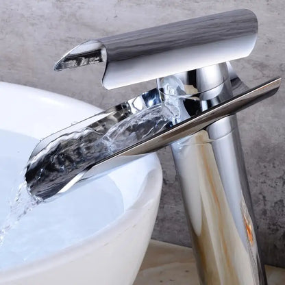 Langyo Chrome Bathroom Vanity Basin Glass Waterfall Spout
