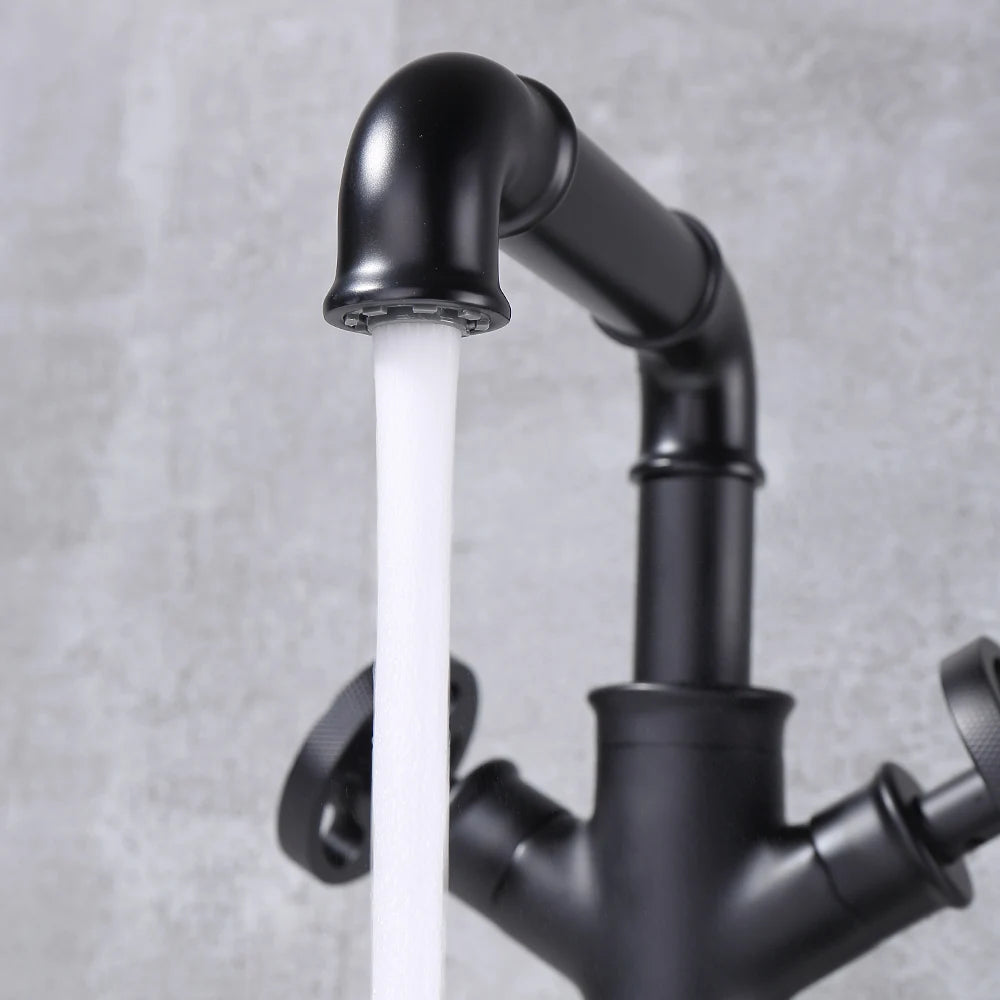 Basin Faucets Retro Industrial Style Matte Black Brass