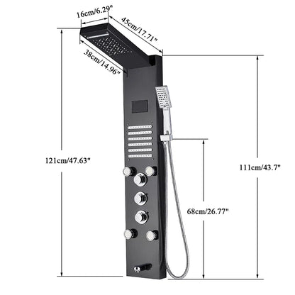 Black/Brushed Stainless Steel 5-Function Waterfall Rain Shower