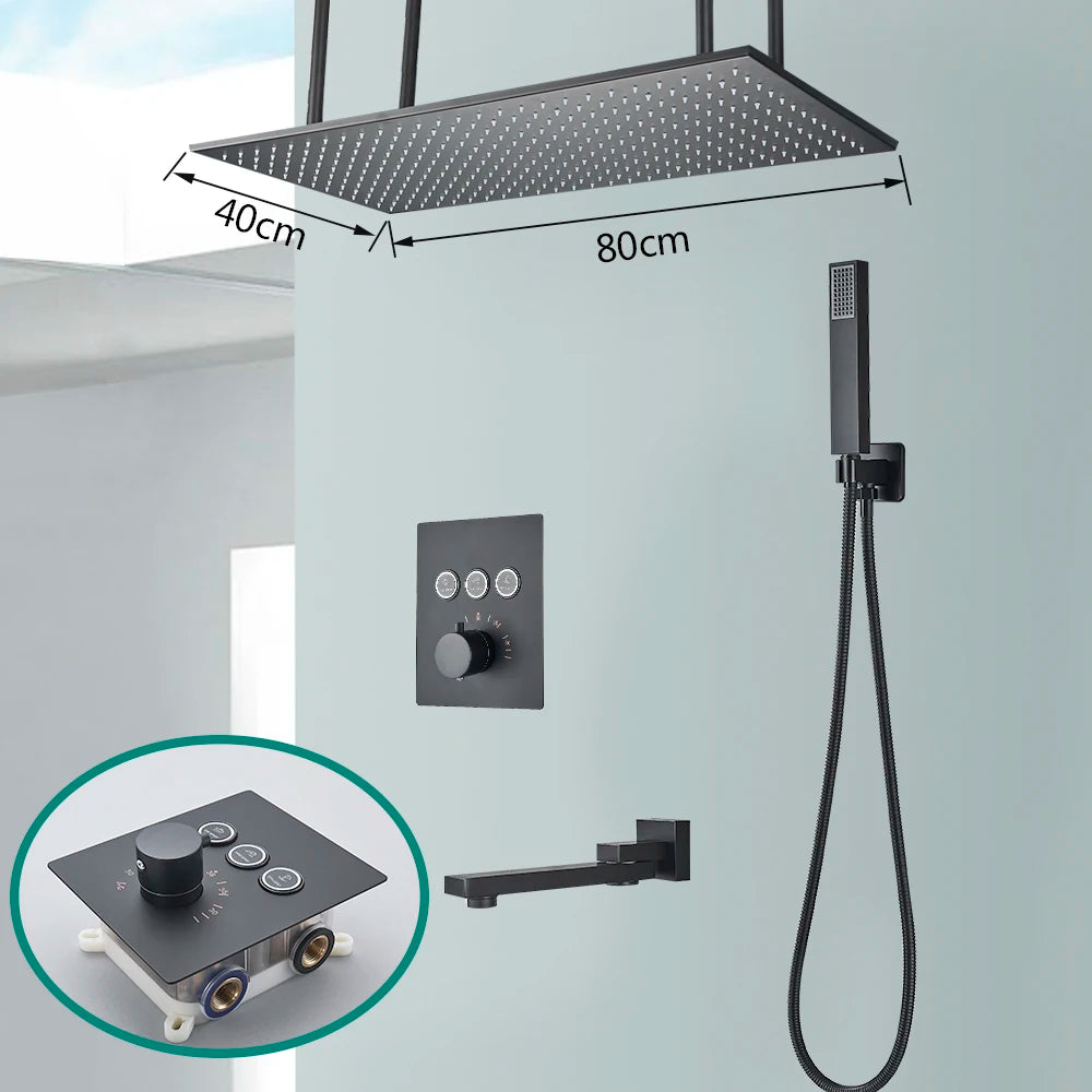 Rozin Matte Black Thermostatic Shower Faucet Concealed Install