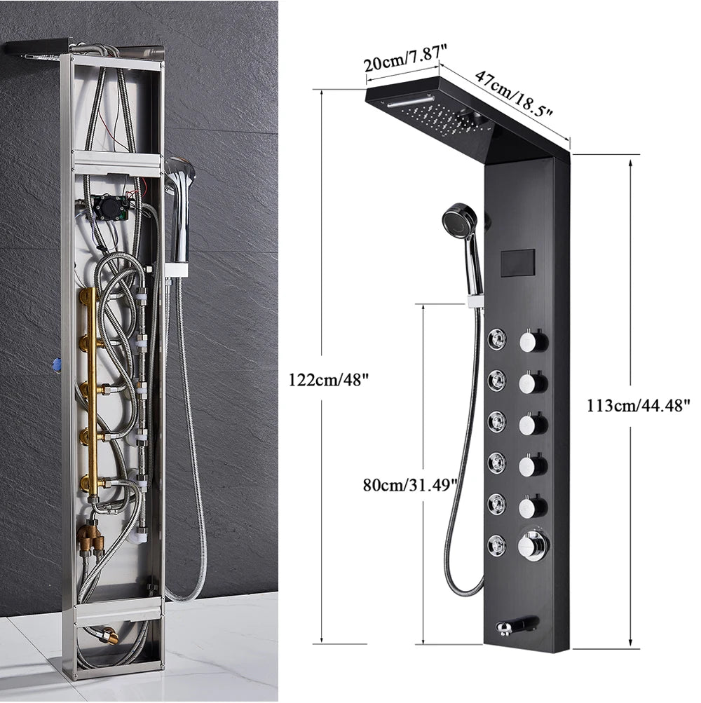 Golden Black Shower Panel Wall Rain Waterfall Shower