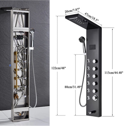 Golden Black Shower Panel Wall Rain Waterfall Shower