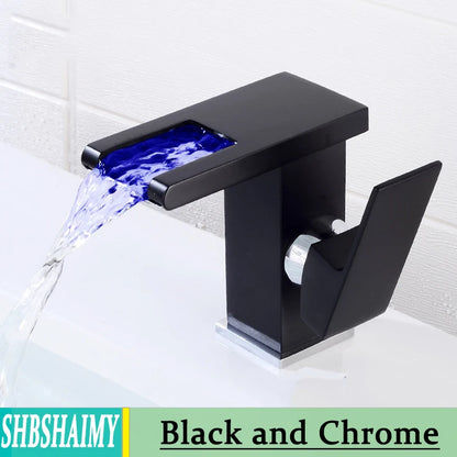 Bathroom Hydropower Led Waterfall Faucet Sink Basin Mixer