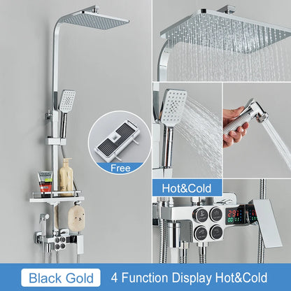 Black Thermostatic Lcd Shower Faucet Temperature Display Rainfall