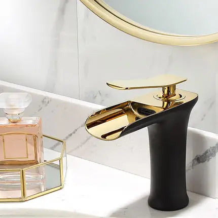 Basin Faucet Gold Waterfall Faucet Brass Bathroom Faucet