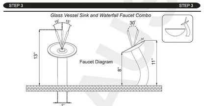 Zappo Tempered Glass Bathroom Vessel Sink Waterfall Black