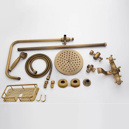 Antique Brass Shower Faucet Mixers Dual Handle Rainfall
