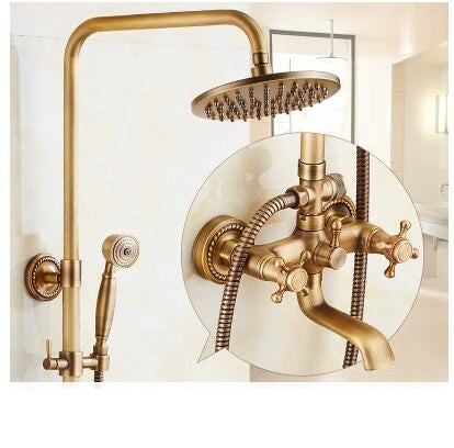 Antique Rain Shower Faucets Hand Brass Wall Mounted