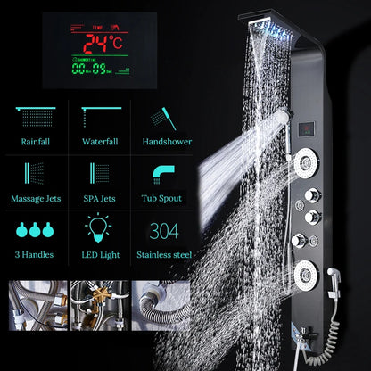 Luxury Black/Brushed Bathroom Shower Faucet Led Rainfall Shower