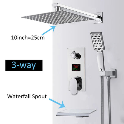 Chrome Bathroom Digital Display Shower Faucet Rainfall Shower