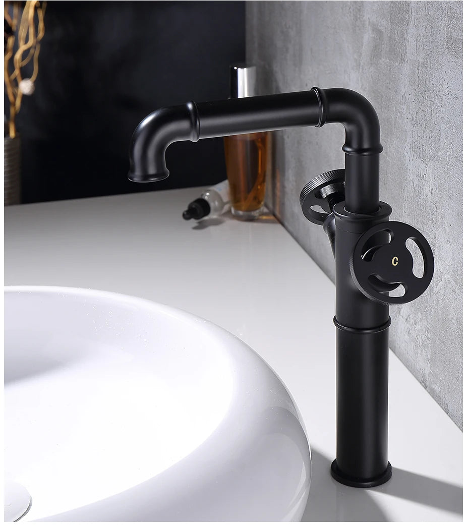 Basin Faucets Retro Industrial Style Matte Black Brass