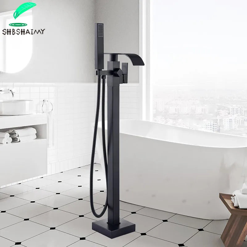 Shbshaimy Golden Floor Bathroom Bathtub Faucet Handshower Cold