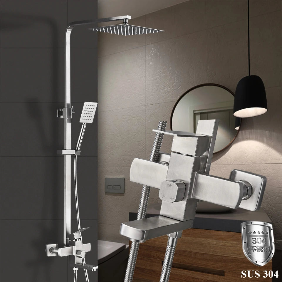 Uythner Bathroom Chrome/Black Shower Faucet Rotate Tub Spout