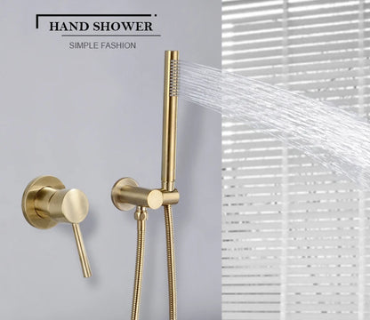 Brass Round Handheld Shower Head Brushed Gold Finish