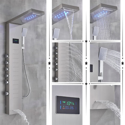 Black/Brushed Bathroom Shower Faucet Led Rainfall Head Shower