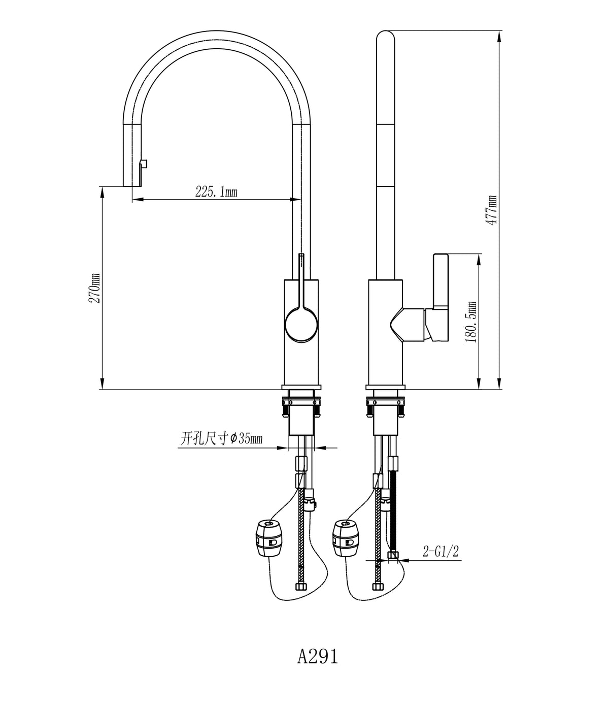 Handle Pull Out Faucet Brushed Gunmetal Matt Black