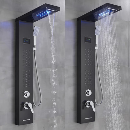 Black/Brushed Bathroom Shower Faucet Led Rainfall Head Shower