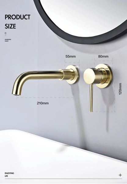 Modern Wall-Mounted Black Brass Bathroom Faucet Concealed Design